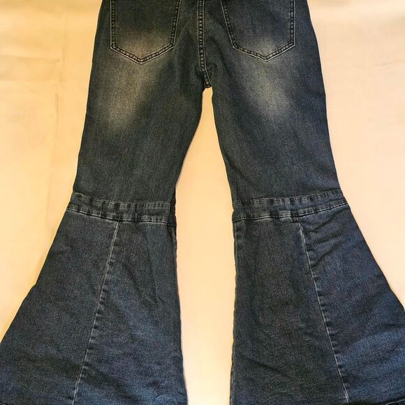 Women's High Waisted Bell Bottom Flare Blue Jeans M - Picture 2 of 4